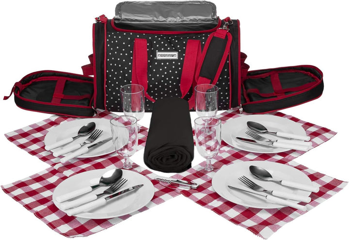 anndora Picknick Kühltasche + Decke + Zubehör schwarz weiss gepunktet 3337: Schwarz Weiss Gepunktet,