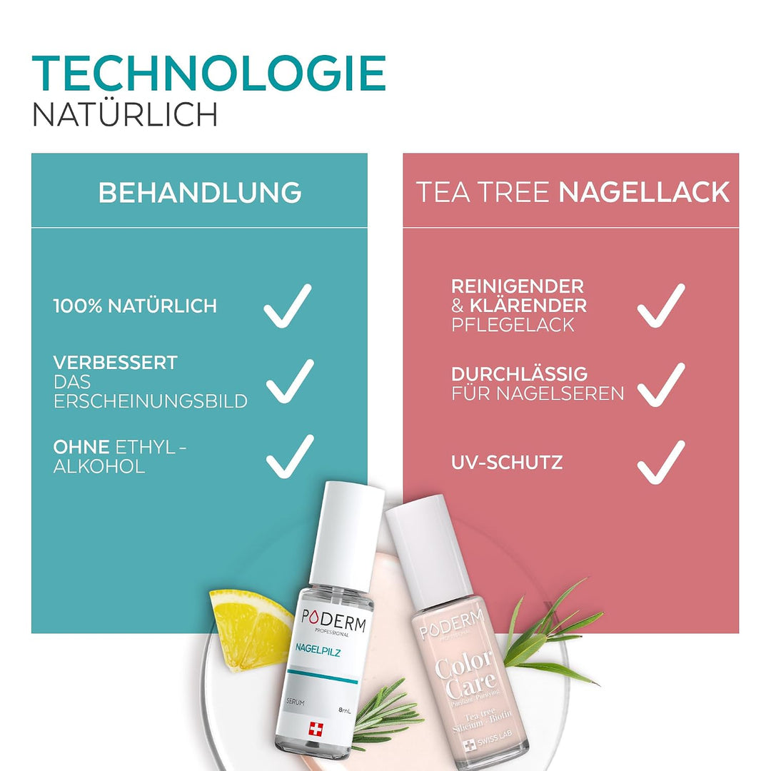 PODERM Nagelpilz 2-in-1 + Nagellack Puderrosa – Antimykotische Pflege, repariert & kaschiert gelblic