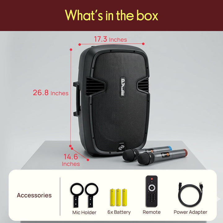 Pyle Partybox, Bluetooth Lautsprecher Gross- Trag & Rollbar, Musikbox mit 2 Mikrofone & Fernbedienun
