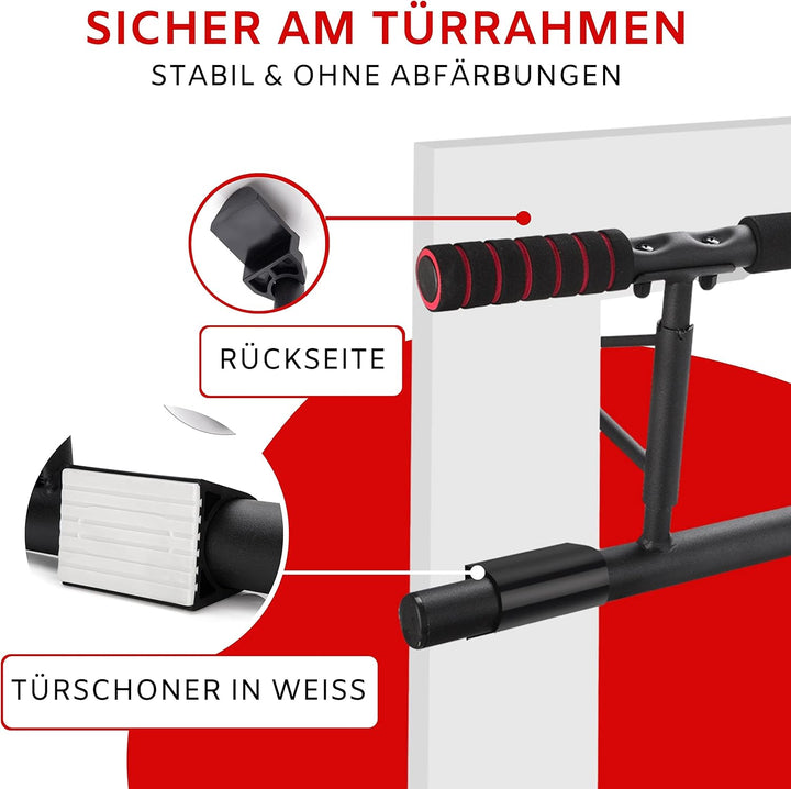 riijk 3 in 1 Premium Klimmzugstange Tür & Dip Barren & Liegestützgriffe +20 cm Höhe für volle Klimmz