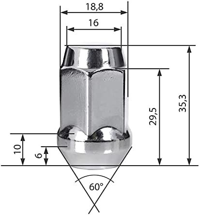 24 Radmuttern chrom 12x1,25mm Nuts Muttern mit 60° Konus - Schlüsselweite : 19mm~