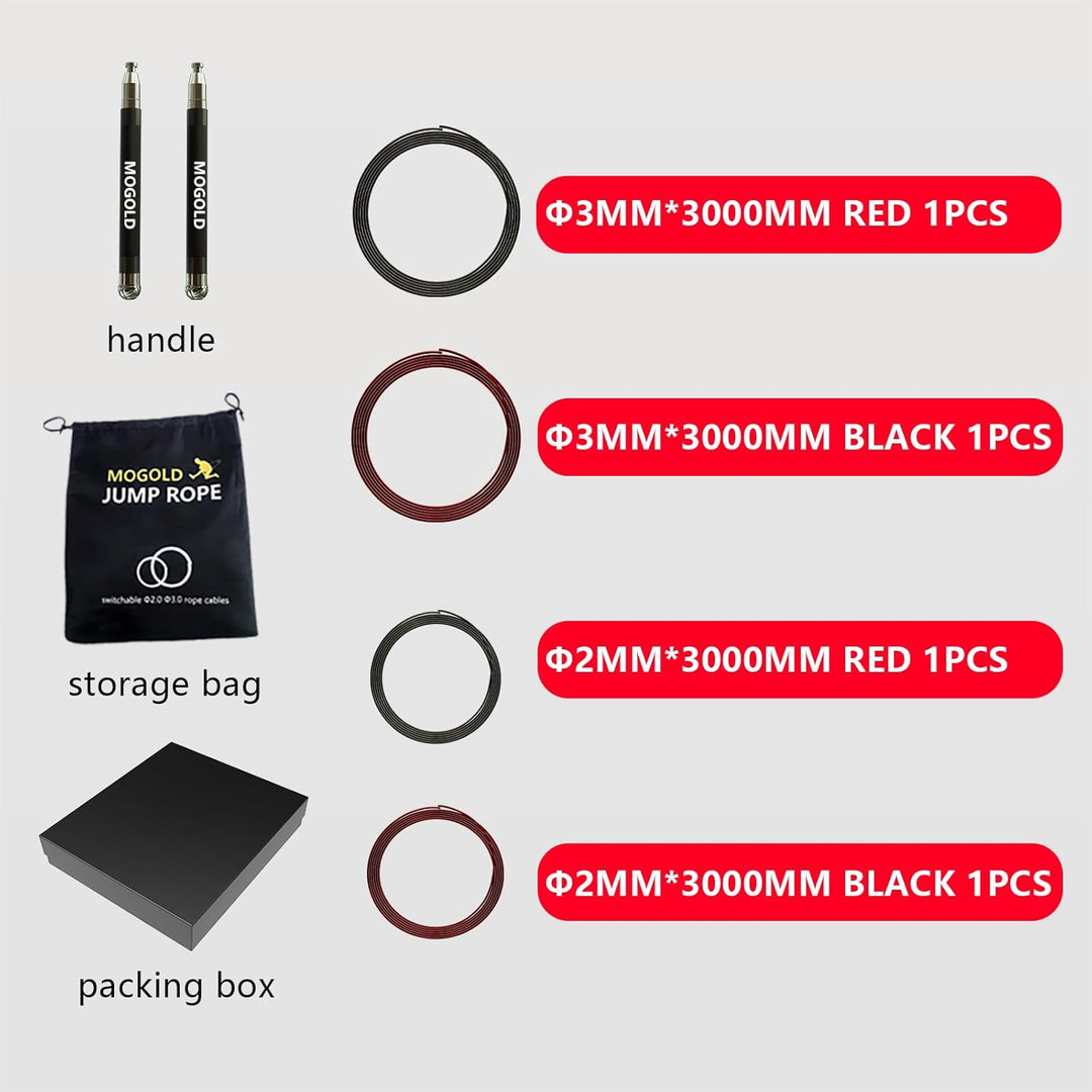 2-in-1 Speed Rope: 2mm for Boxing/MMA & 3mm for CrossFit - Tool-Free Adjustable Cable System with Du