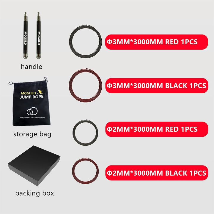 2-in-1 Speed Rope: 2mm for Boxing/MMA & 3mm for CrossFit - Tool-Free Adjustable Cable System with Du