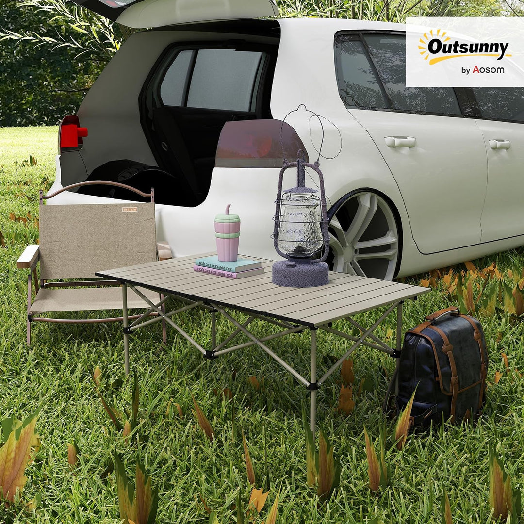 Outsunny Campingtisch Klapptisch mit X-Rahmen und aufrollbarer Tischplatte aus leichtem Aluminium Ga