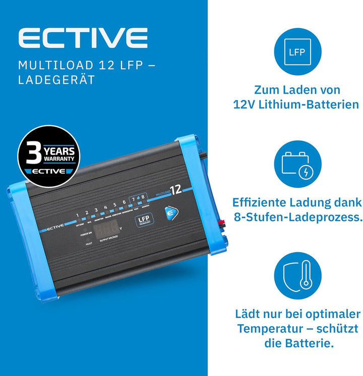 ECTIVE 7A 12V Lithium-Batterieladegerät Multiload 7 LFP 8-Stufen Ladegerät für LiFePO4-Batterien LFP