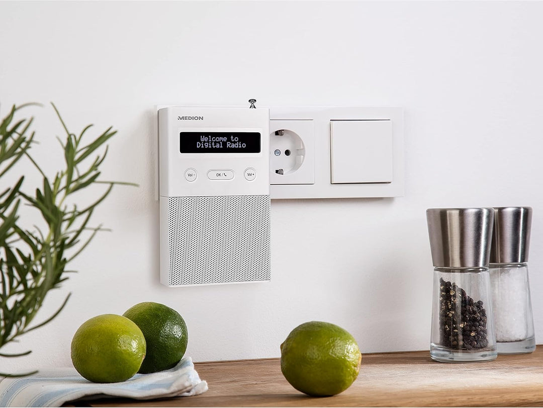 MEDION P65715 DAB+ Steckdosenradio mit Bluetooth, 20 Watt, 30 Senderspeicher, DAB+/PLL UKW, Schlumme