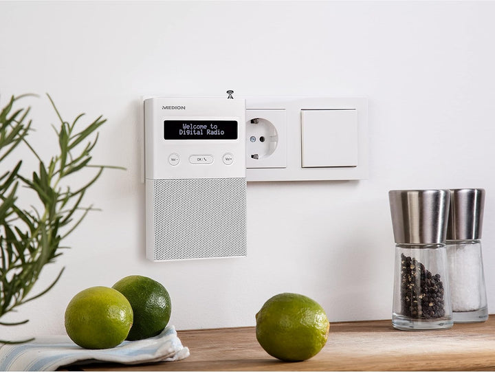 MEDION P65715 DAB+ Steckdosenradio mit Bluetooth, 20 Watt, 30 Senderspeicher, DAB+/PLL UKW, Schlumme