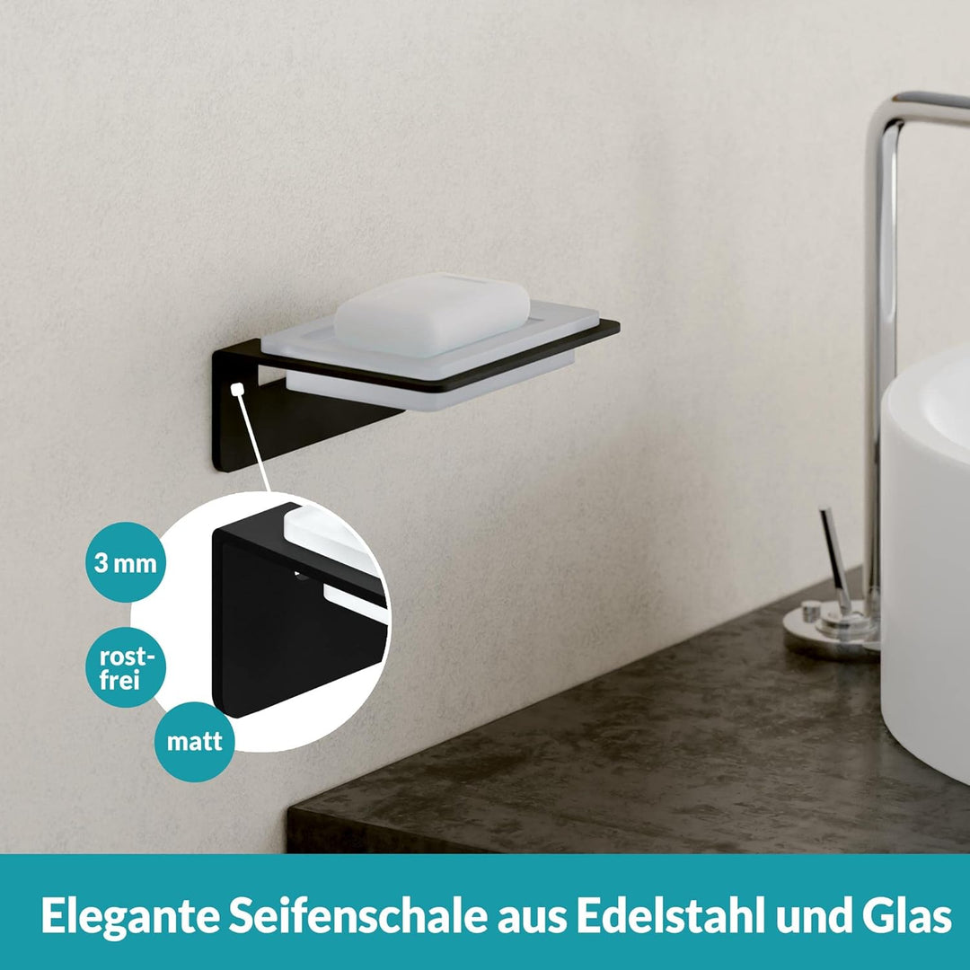 WEISSENSTEIN Seifenschale Wandmontage Ohne Bohren - Seifenablage selbstklebend mit schwarzem Edelsta