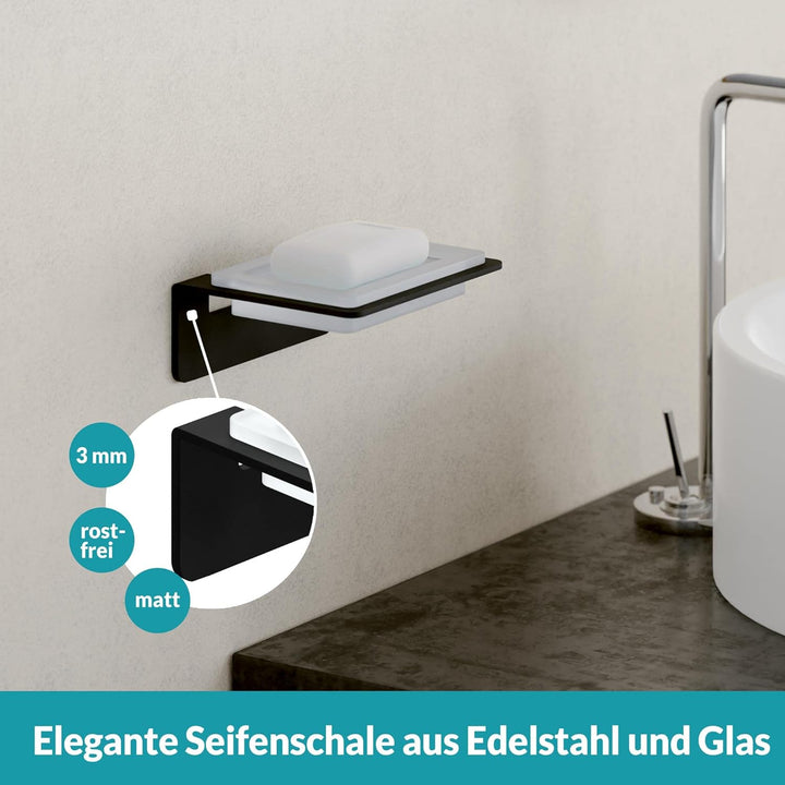 WEISSENSTEIN Seifenschale Wandmontage Ohne Bohren - Seifenablage selbstklebend mit schwarzem Edelsta
