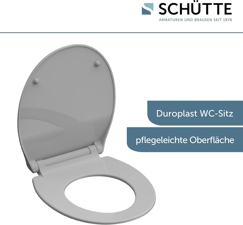 SCHÜTTE 82702 WC-Sitz Duroplast SLIM GREY, Toilettensitz mit Absenkautomatik und Schnellverschluss f