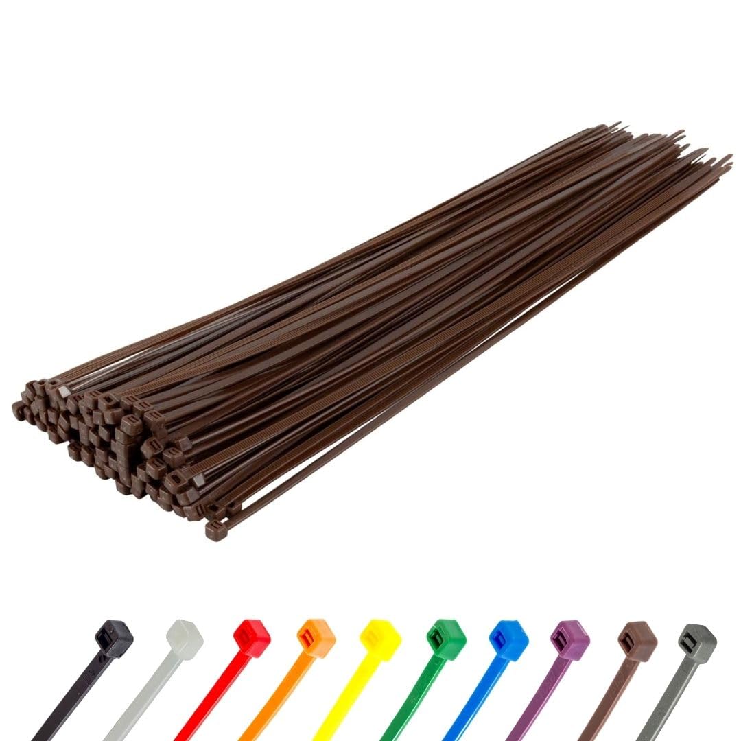 Gocableties Kabelbinder 100 Stück Braun, 450 mm x 9,0 mm mit 79,4 kg Zugfestigkeit, extra starkes, U