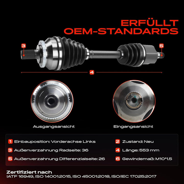 Frankberg Antriebswelle Vorne Links Kompatibel mit XC70 Cross Country 2.4L 2.5L 2000-2007 Replace# 3