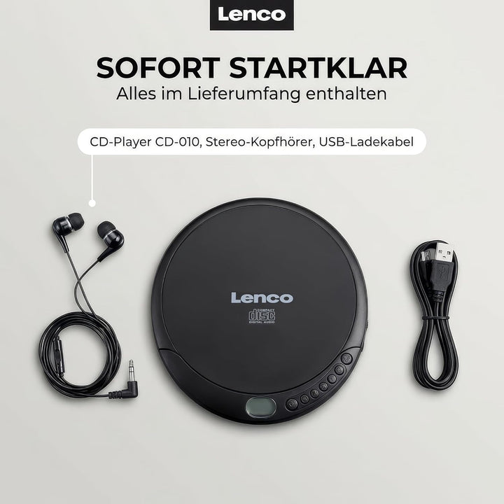 Lenco CD-010 - Tragbarer CD-Player Walkman - Diskman - CD Walkman - Mit Kopfhörern und Micro USB Lad