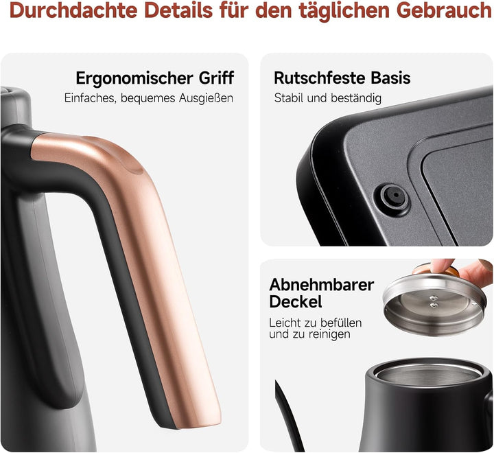 OLEGA wasserkocher schwanenhals: 1200W wasserkocher mit temperatureinstellung, 0.8L Edelstahl schwan