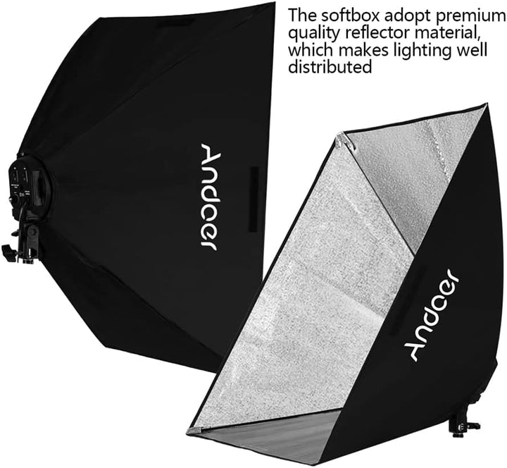 Andoer Softbox LED Set - Fotostudio mit 2 Softbox 50 x 70 cm, 2 4-in-1 Lampenfassungen, 2 Lichthalte