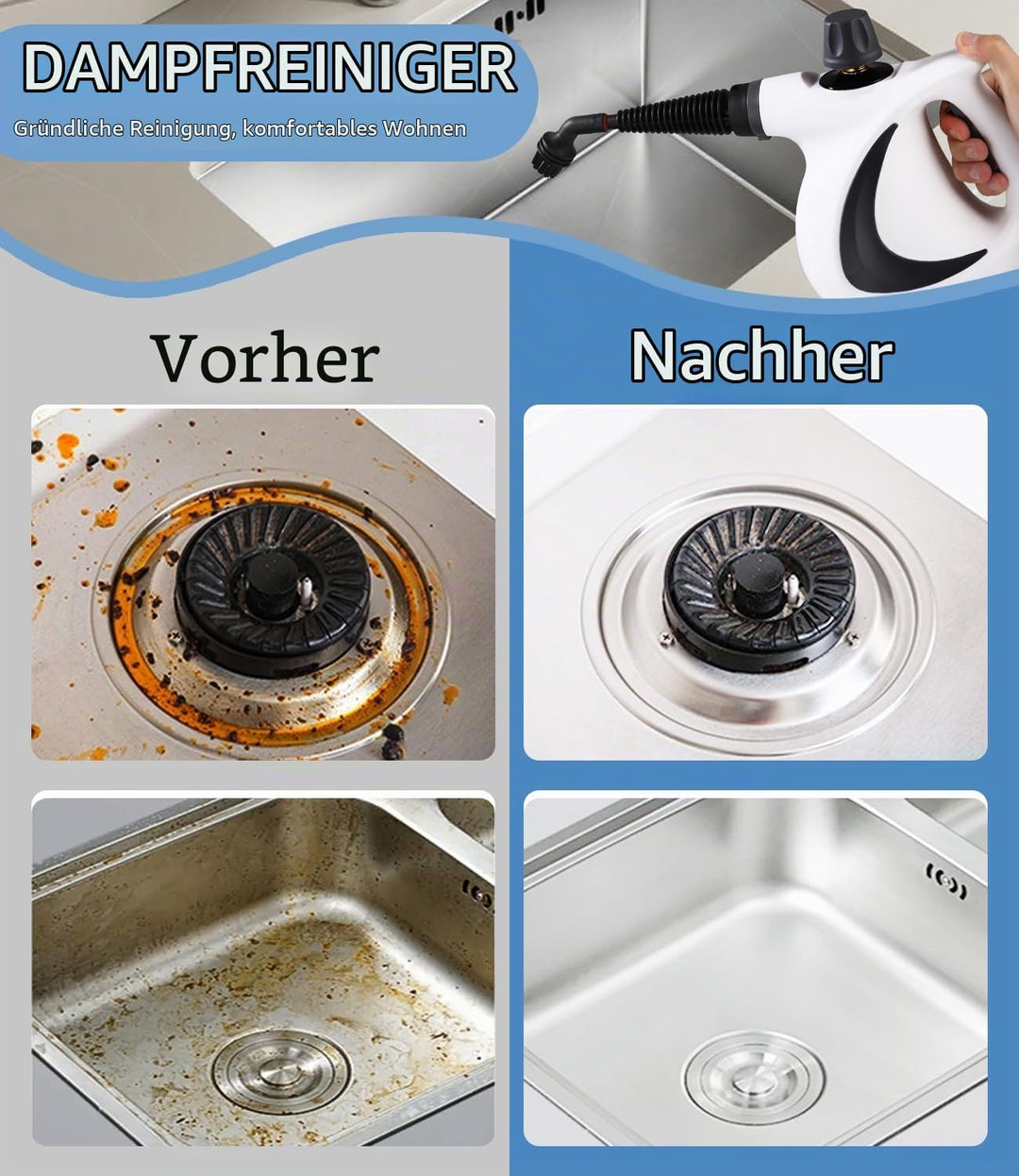 Dampfreiniger, 1050W Dampfreiniger Handgerät mit 12 Zubehör, 3,2 bar Dampfdruck Hand Steam Cleaner,
