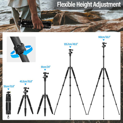 SIRUI AM-5C Carbon Reisestativ, 140cm Kompaktes leichtes Carbon Tripod mit 360° Panorama-Kugelkopf f