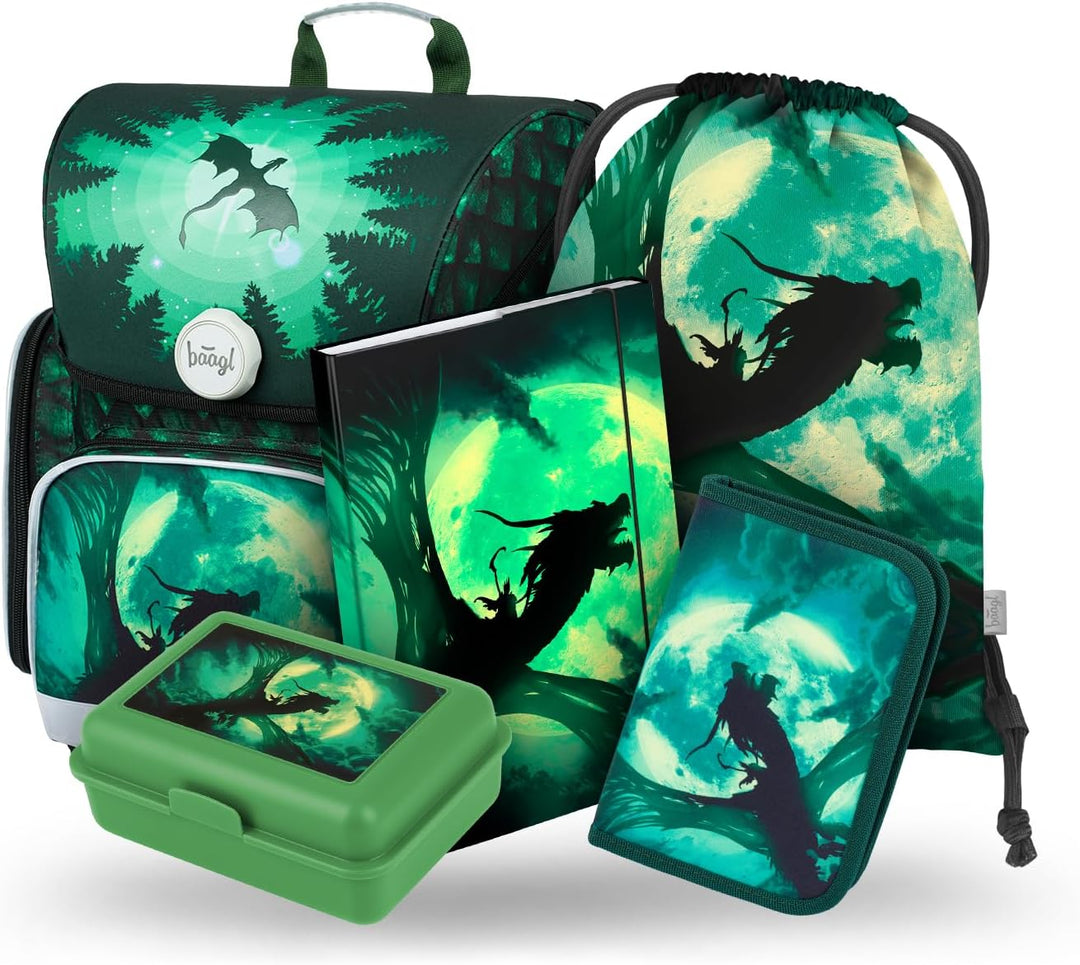 Baagl Schulranzen Set Jungen 5 Teilig, Ergo Schultasche ab 1. Klasse, Ergonomische Grundschule Ranze