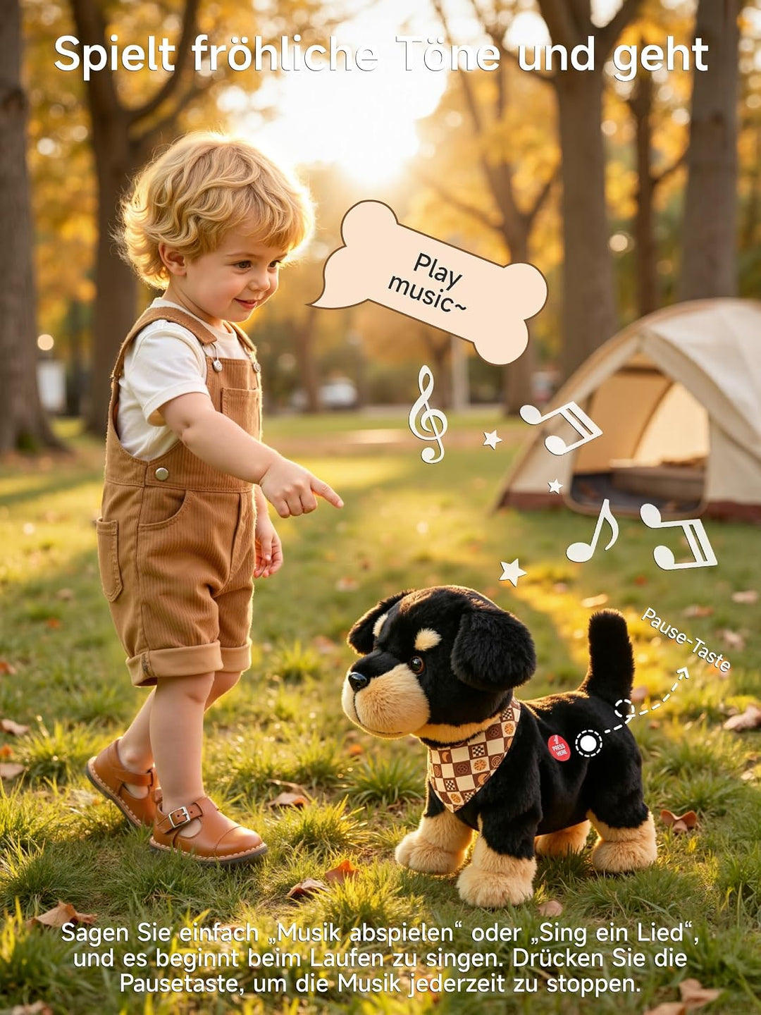 OR OR TU Sprachgesteuerte Hund Spielzeug Kinder Plüsch Hunde | Rottweiler, Singen, Bellen, Laufen un