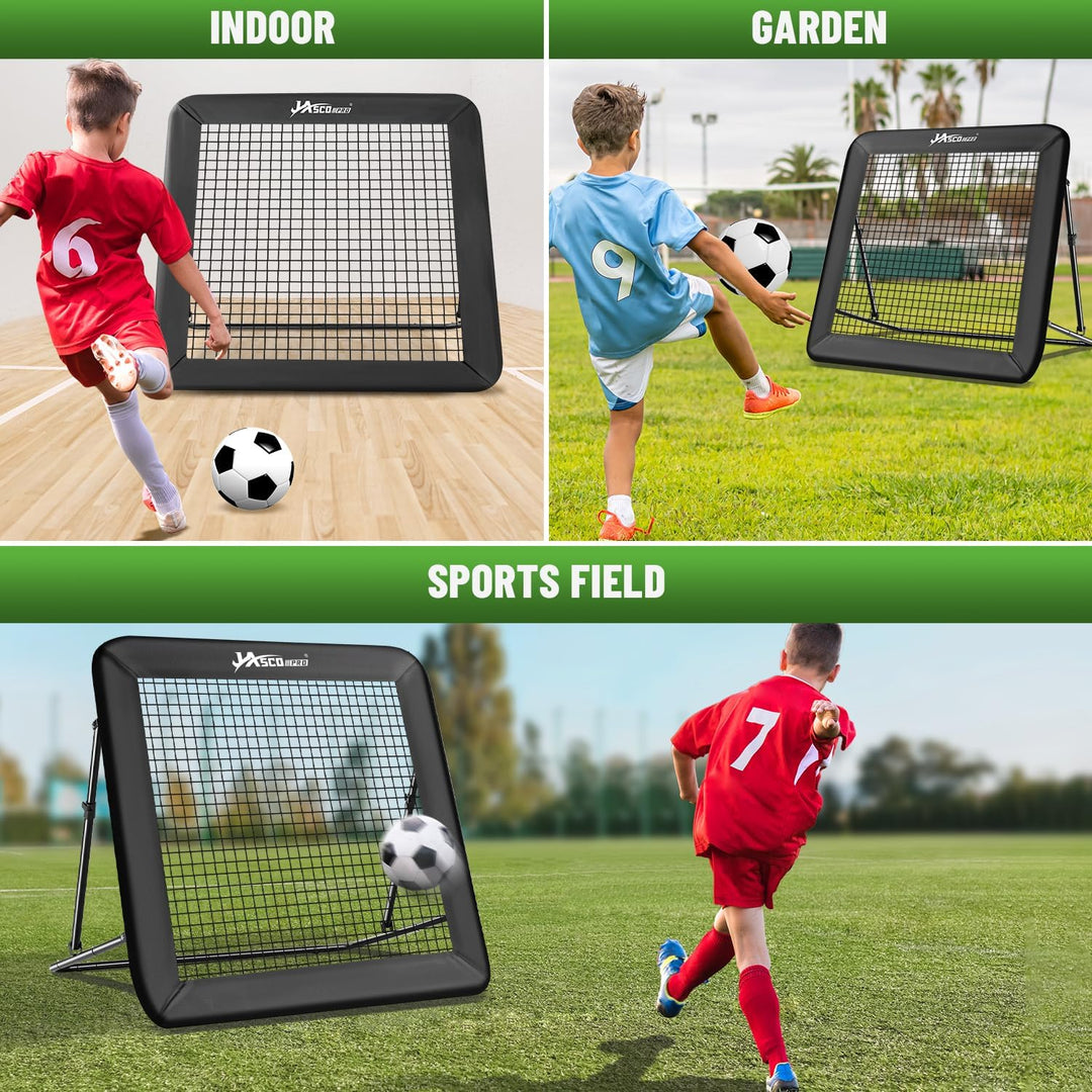 Rebounder für Fussball, 6-Fach verstellbares Rebounder-Netz mit Schutzrand & Heringen, Soccer-Traini