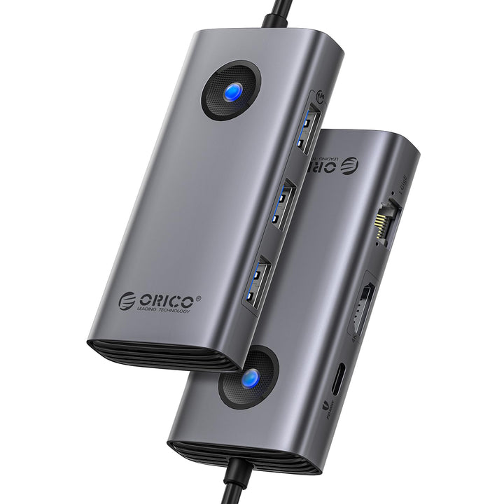 ORICO Docking Station, 6 in 1 USB C Hub Dock mit HDMI 4K@30Hz+PD100W+3×USB3.0+Ethernet, USB 3.0 Hub