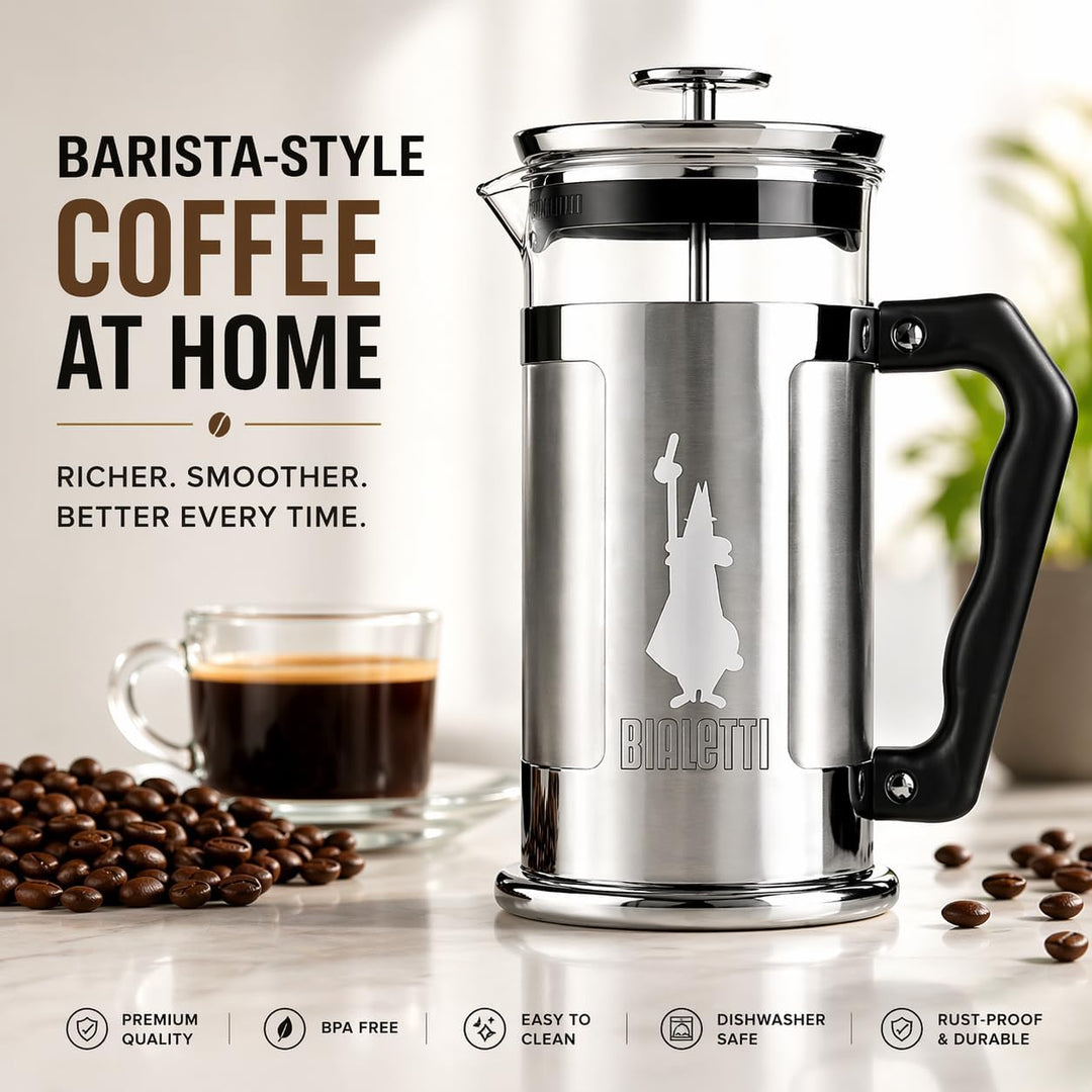 Bialetti Kaffeepresse Preziosa, French Press Filter für Kaffee oder Tee, Gehäuse aus Edelstahl und B