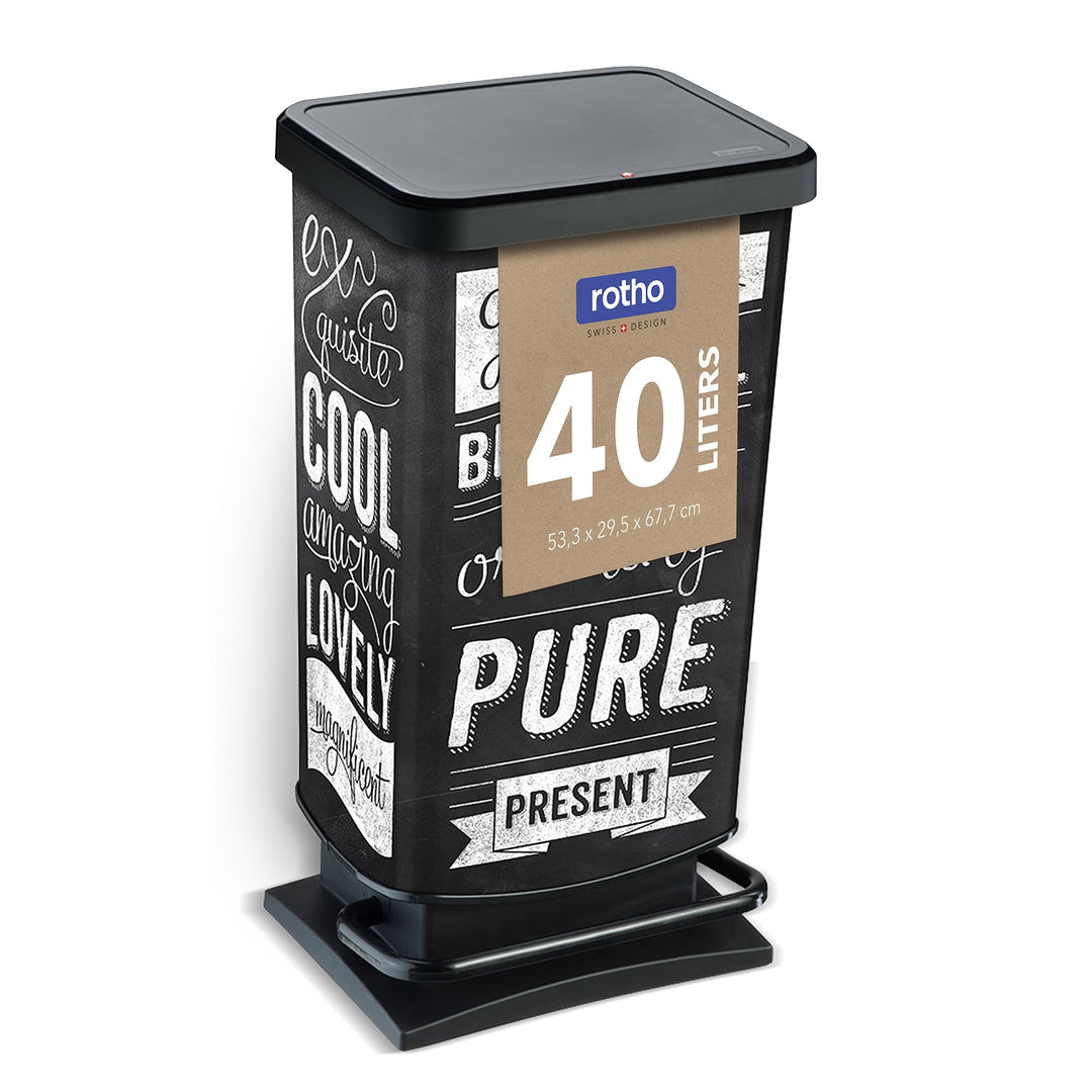Rotho Paso Mülleimer 40l mit Pedal und Deckel, Kunststoff (PP) BPA-frei, hipster, 40l (35.3 x 29.5 x