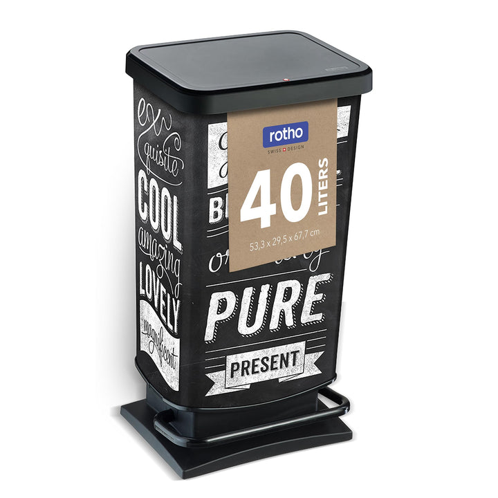 Rotho Paso Mülleimer 40l mit Pedal und Deckel, Kunststoff (PP) BPA-frei, hipster, 40l (35.3 x 29.5 x