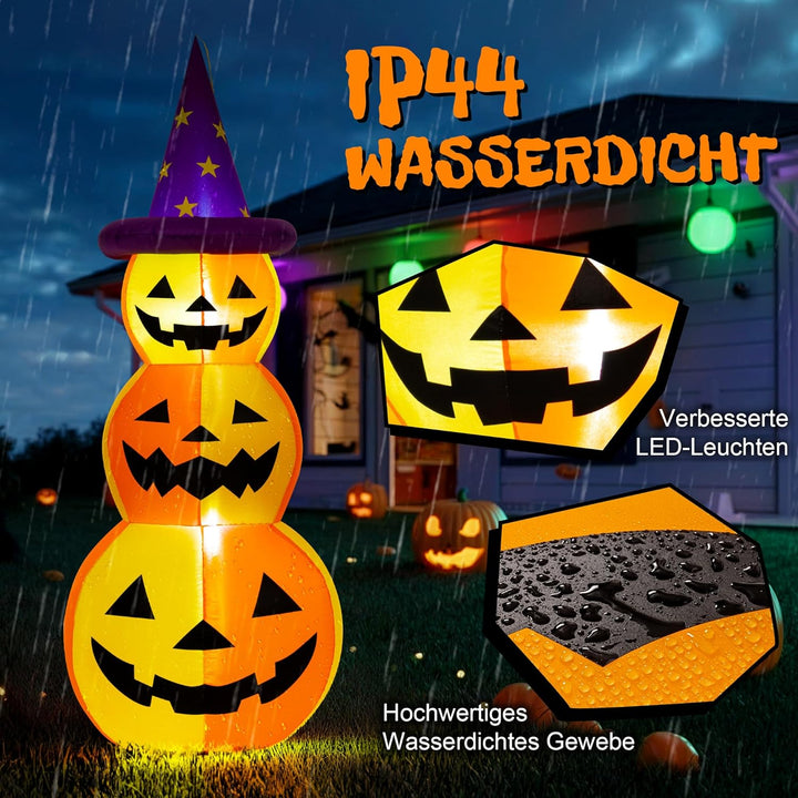 Solpex Halloween Dekoration Aufblasbare Kürbisdekoration, 150m/5FT, gestapelte Kürbisse mit LED-Bele