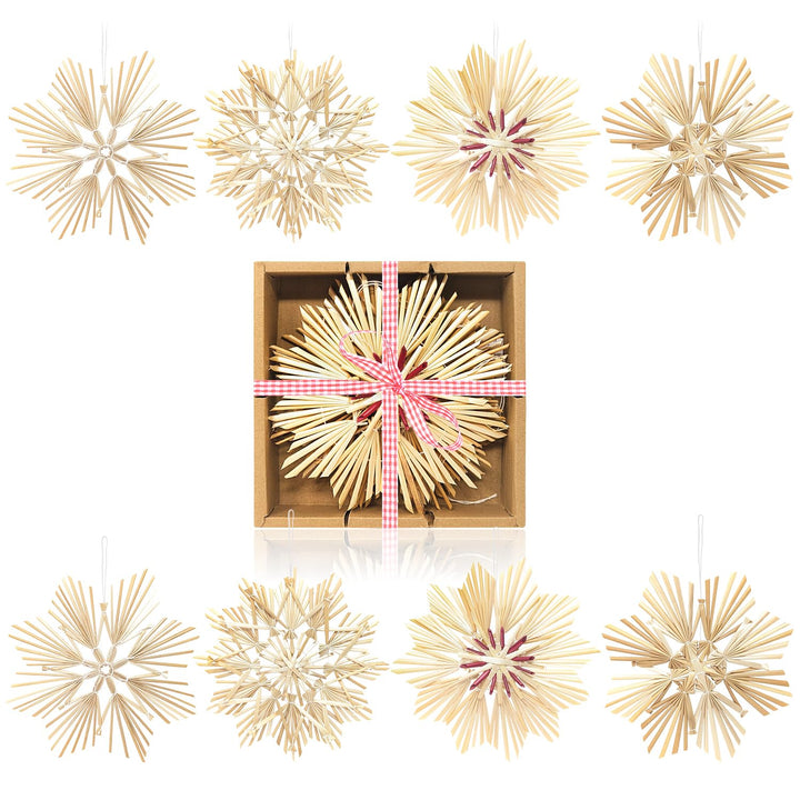 com-four® 8X Strohsterne im Mix-Set - Stroh-Anhänger für den Weihnachtsbaum - natürlicher Christbaum