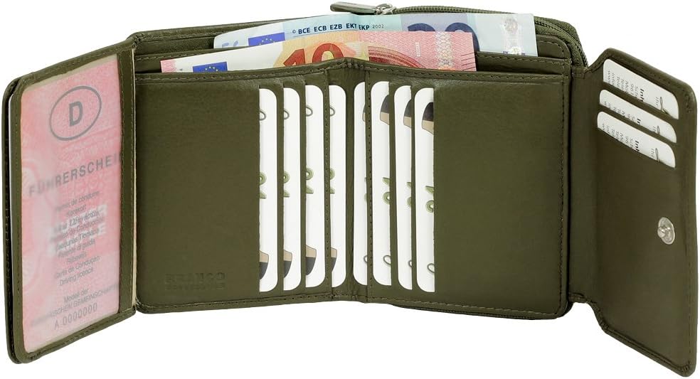 Branco Leder Geldbörse Portemonnaie Damenbörse Damen Geldbeutel Oliv - sehr hochwertig, Oliv