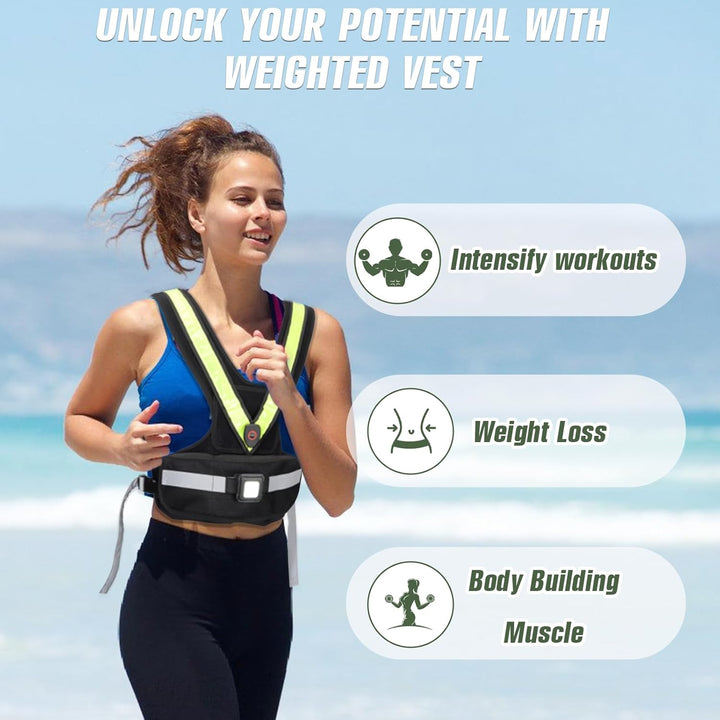 Gewichtsweste für Damen Weighted Vest für Sport und Laufen mit reflektierendem LED Gürtel und Aussen