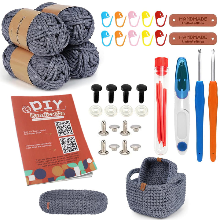MIUUIPI Häkelset für Anfänger, 2Pcs Square Häkelkorb Häkelset, Komplettes Häkel Set, Korb Crochet Se