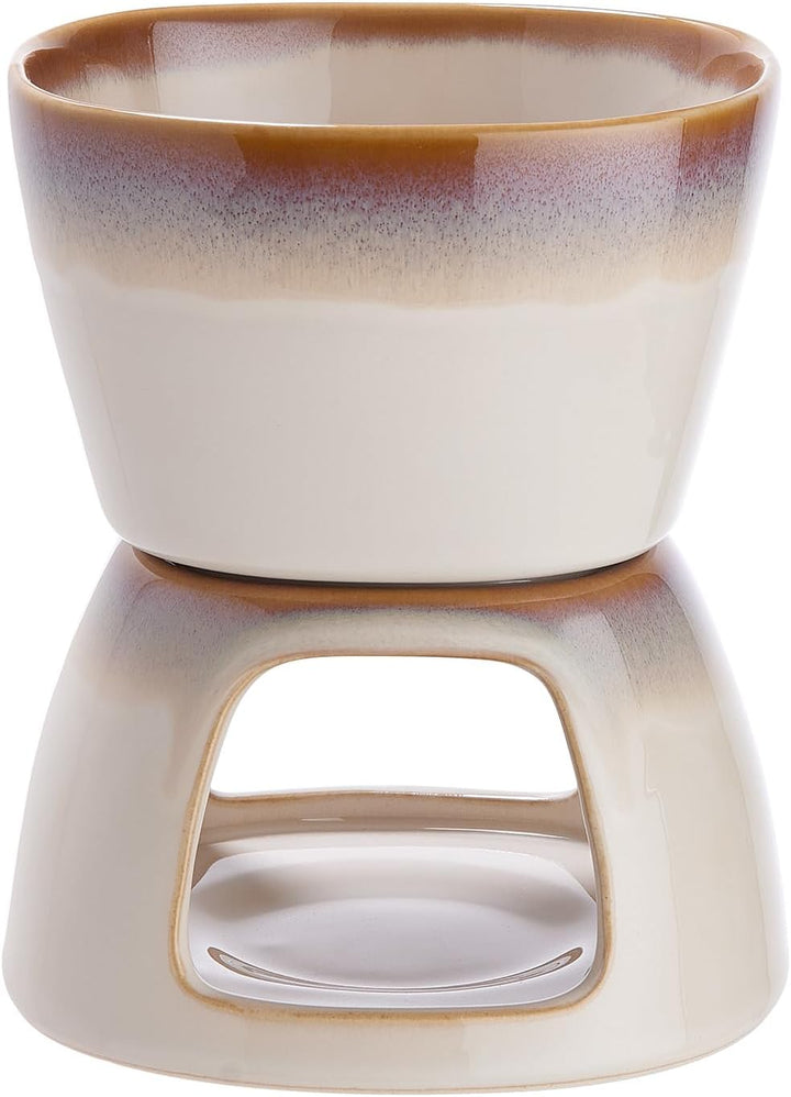 BUTLERS Mini Schokofondue Set für 2 Personen - braun beige Keramik mit reaktiver Glasur, 2 Edelstahl