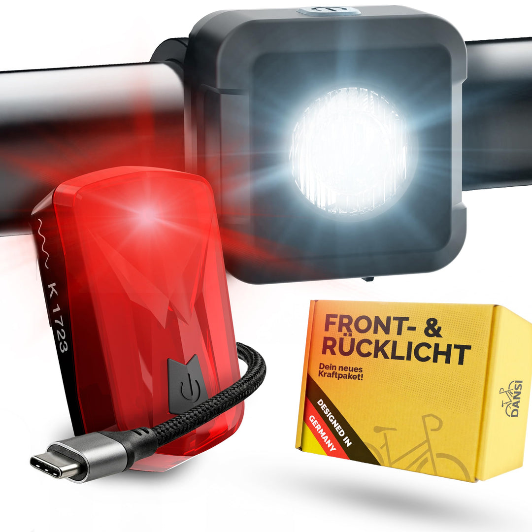 DANSI Ahead 25 Fahrradlicht Set - Fahrrad Licht 25/10 LUX + Rücklicht bis 300m Sichtweite - USB-C Au