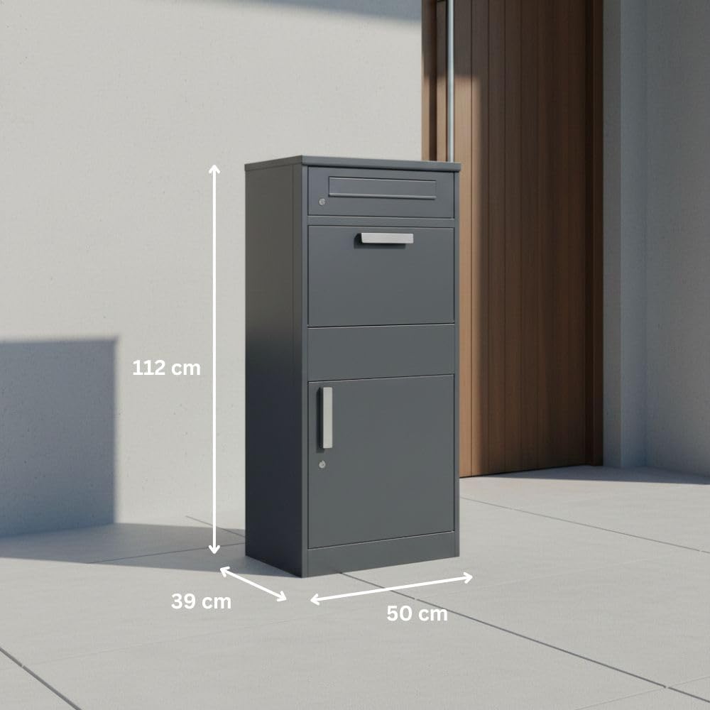 RS Trade Paketbriefkasten XXL mit Paketfach – Freistehende Paketbox für draussen, Abschliessbarer Br