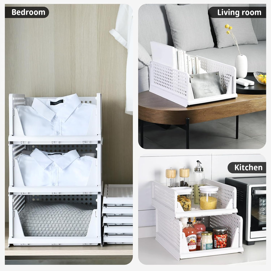 SWAWIS 5Pcs Stapelbare Kleiderschrank Aufbewahrungsbox, Faltbare Plastik Lagerkisten Schublade, Orga
