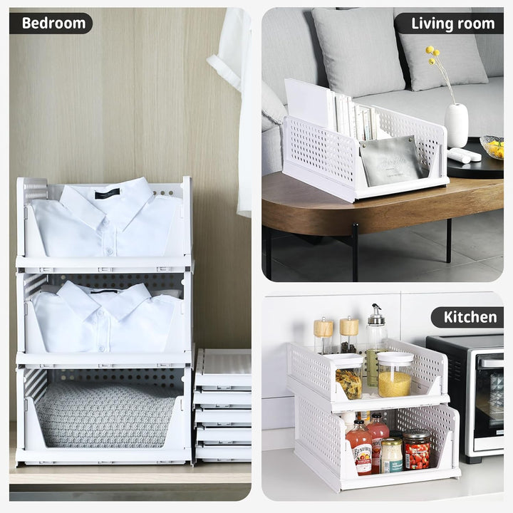 SWAWIS 5Pcs Stapelbare Kleiderschrank Aufbewahrungsbox, Faltbare Plastik Lagerkisten Schublade, Orga
