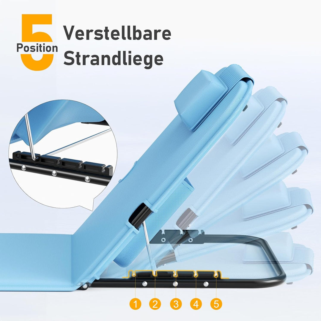 WildFun 2er Set Strandmatte Klappbar mit Rückenlehne 165cm, 5-Stufige Höhe Strandliege Klappbar Leic
