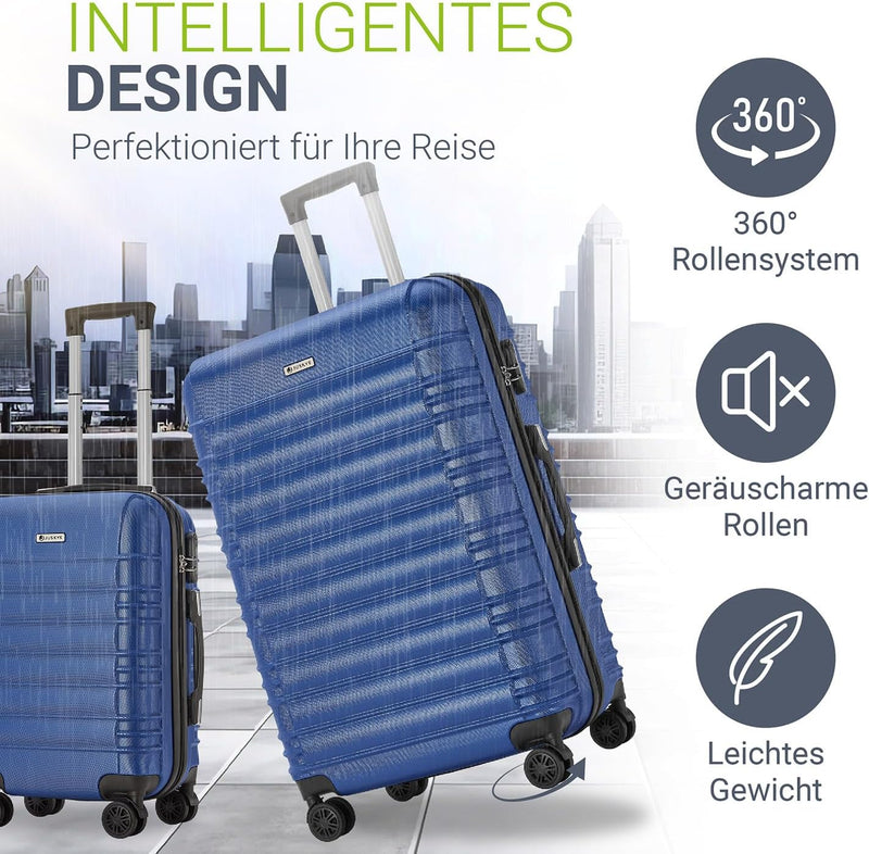 Juskys Hartschale Kofferset Reisekoffer 3 teilig - Zahlenschloss, geräuscharme 360° Rollen gross, Te