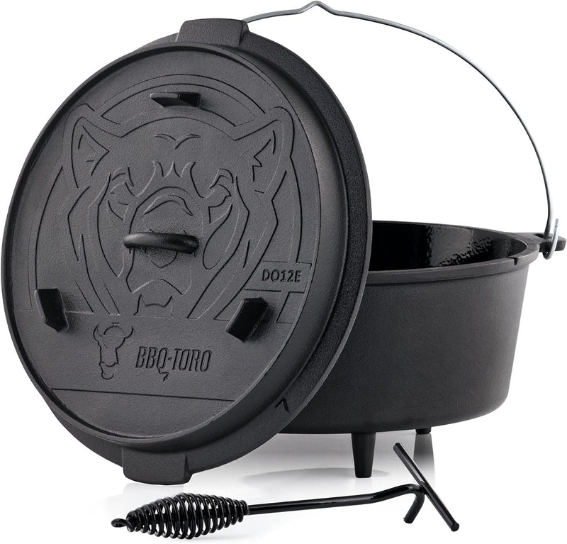 BBQ-Toro Dutch Oven Emaille Serie | Emailliert 13,6 Liter | Gusseisen Kochtopf mit Füssen | Bräter m