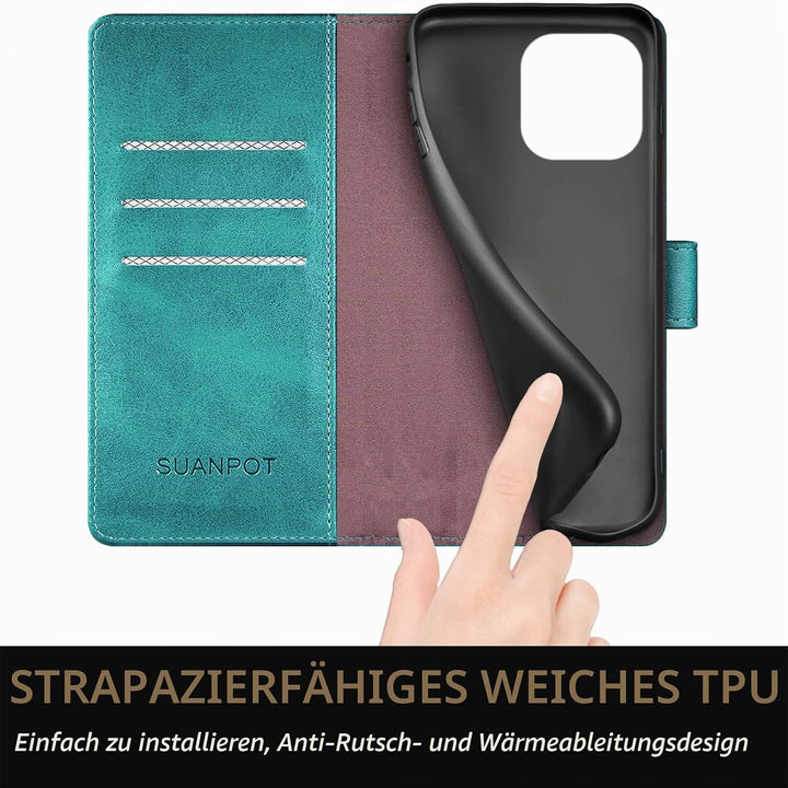 SUANPOT [RFID Schutz für iPhone 14 Pro Max 6.7" Hülle PU Leder Handyhülle Lederhülle Klapphülle Kart