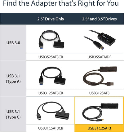 StarTech.com USB-C auf SATA Adapter Kabel - für 2,5 / 3,5" SATA SSD / HDD Laufwerke - 10 Gbit/s - US