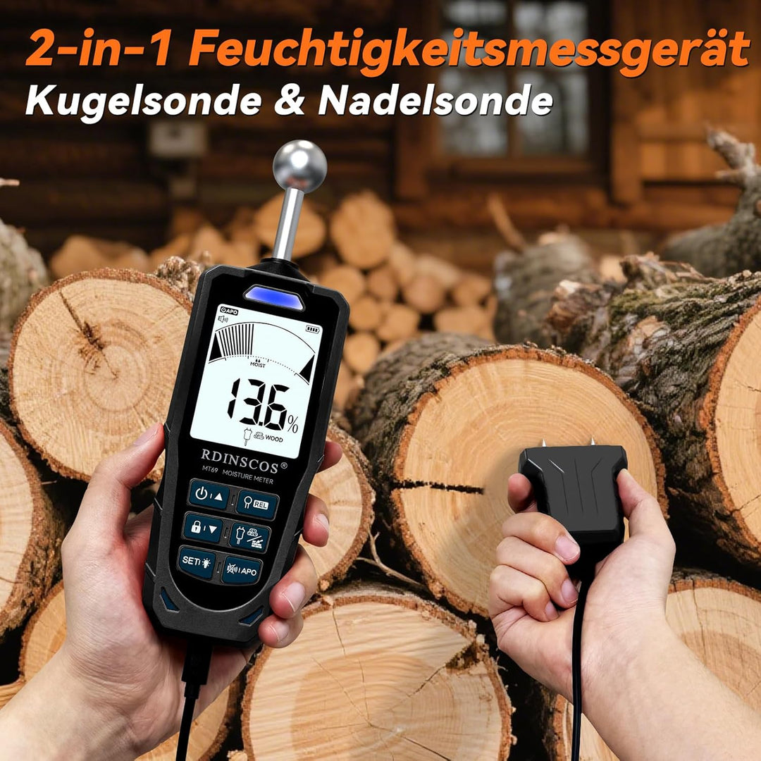Feuchtigkeitsmessgerät RDINSCOS Feuchtigkeitsmessgerät Wand,Pin&Pinless Feuchtigkeitsmesser für Wänd