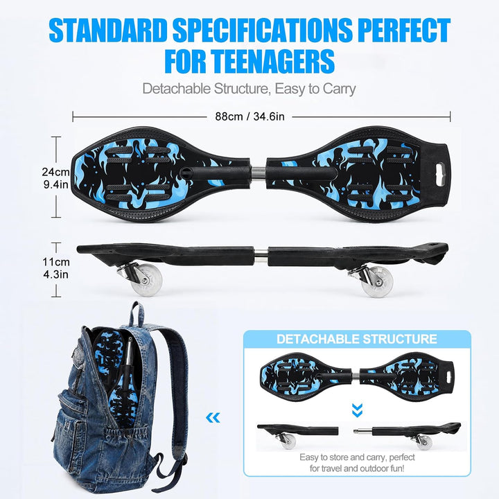Waveboard Snakeboard Kinder LED Rollen, Caster Board Schwarz-Blau, Schwarz-Blau