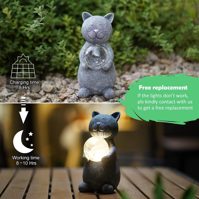 Yeemoo Katzen Deko Gartenfiguren für Draussen, Gartendeko Figur mit Solar Ball Lustige Geschenke für