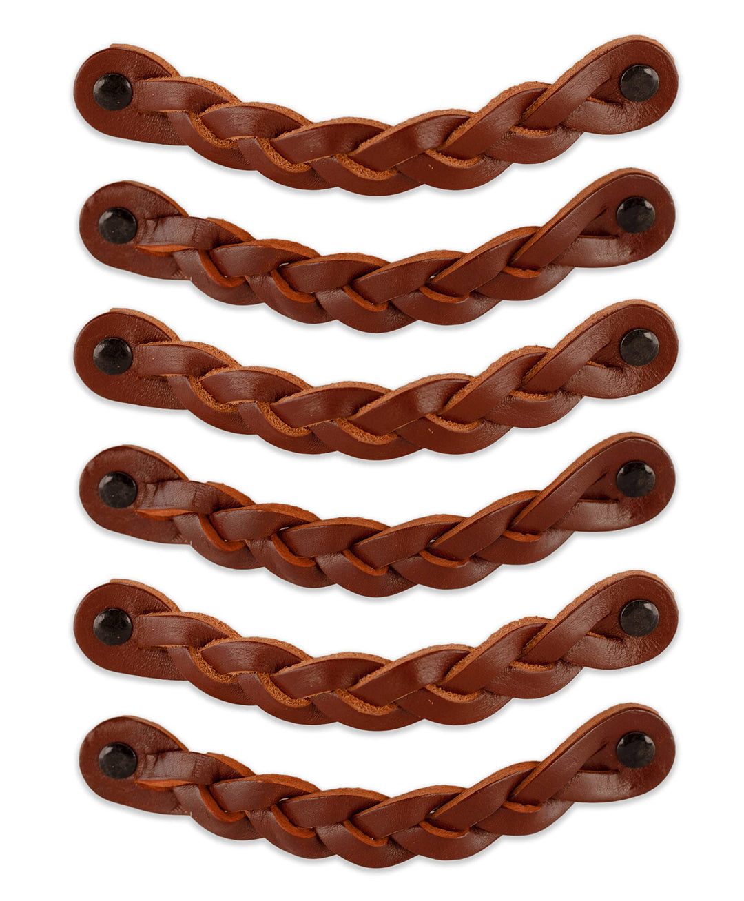 Brute Strength - Ledergriffe für Möbel - Geflochten - Cognac - 6 Stück - 16,5 x 2,5 cm - Schrankgrif