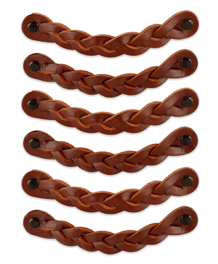 Brute Strength - Ledergriffe für Möbel - Geflochten - Cognac - 6 Stück - 16,5 x 2,5 cm - Schrankgrif