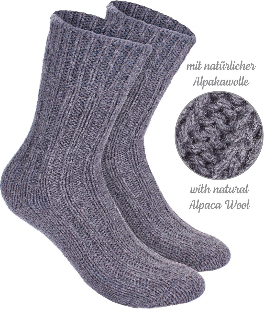 BRUBAKER 4 Paar Alpaka Socken sehr dick flauschig und warm - Wintersocken mit Alpakawolle, 47-50 Gra