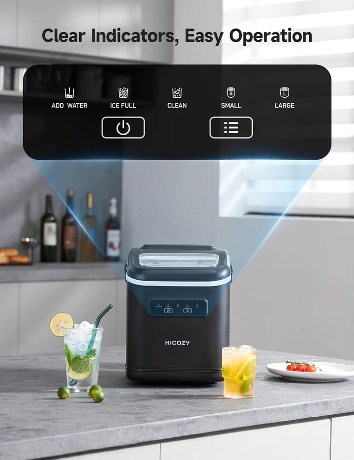 HiCOZY Eiswürfelmaschine, Eiswürfelbereiter mit Griff, Eis in 6 min, 12 kg in 24 h, tragbare Eiswürf